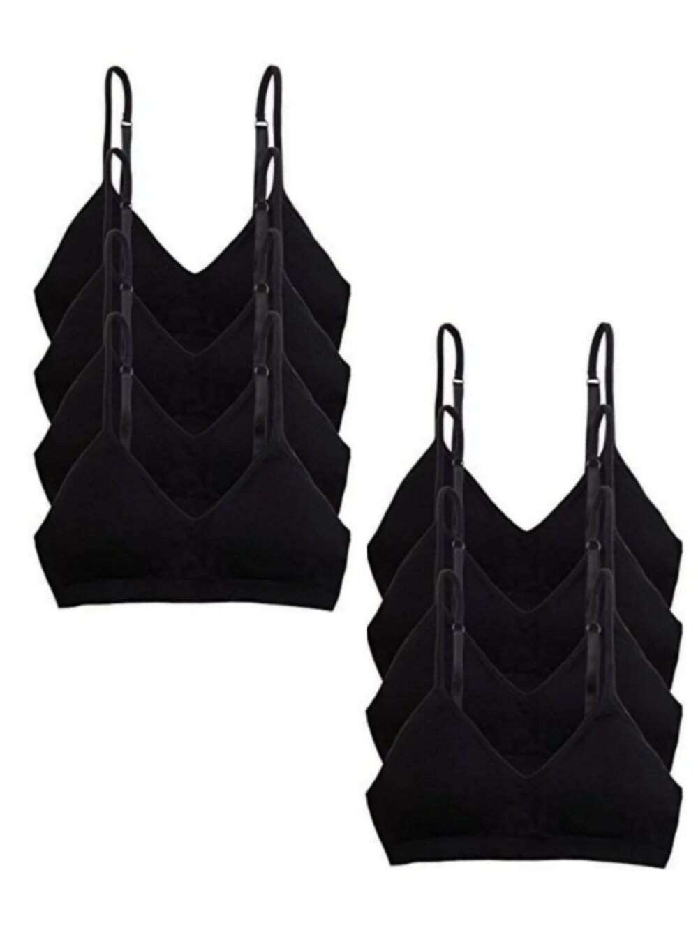 2 x 4 Pack V Neck Padded Bralette Adjustable Straps B3 Black New NWB